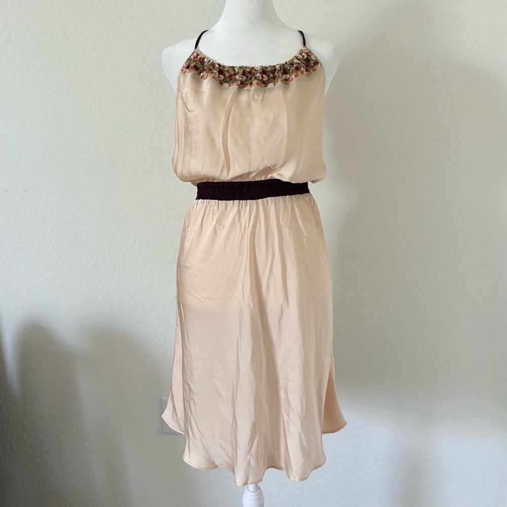 Cream Night Slip Dress with Floral Trim